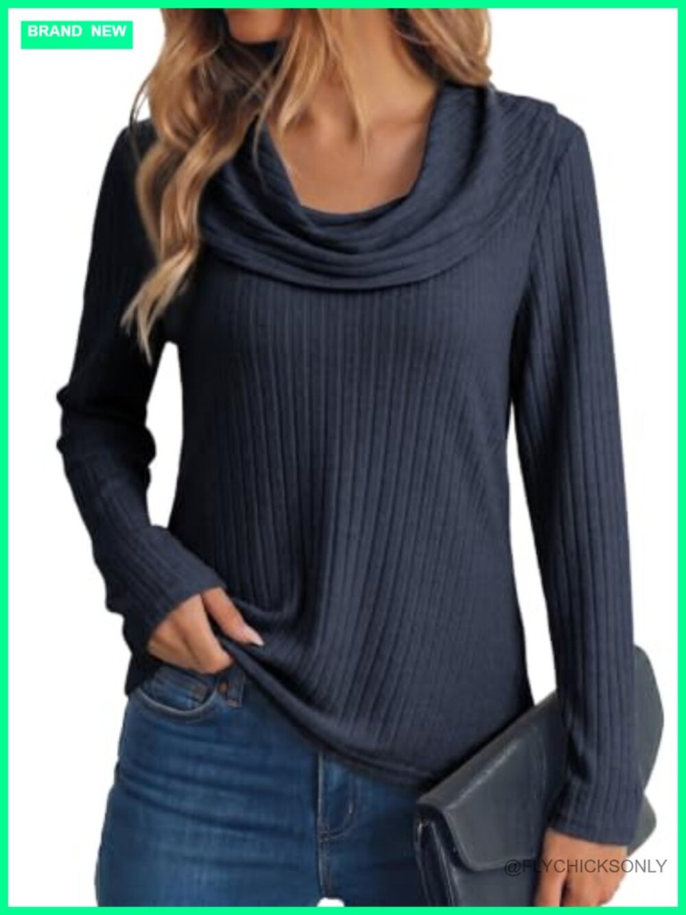 Womens Cowl Neck Long Sleeve Ribbed Knit Pullover Blouse Fall Top